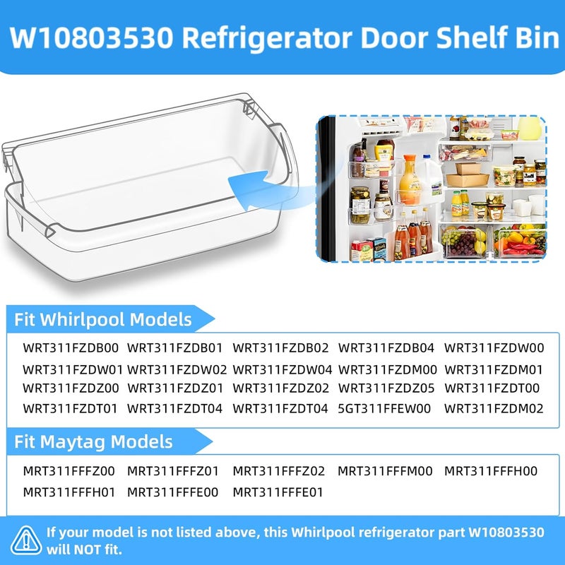 Alvar UPGRADED W10803530 W10582649 Door Shelf Bin WRT311FZDW01 Parts Compatible with Whirlpool Refrigerator Door Shelf AP5982593 PS11703474 WRT311FZDW00 WRT311FZDM00 WRT311FZDM01 WRT311FZDW02 Door Shelves - Image 3